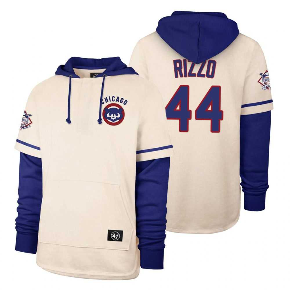 Men Chicago Cubs 44 Rizzo Cream 2021 Pullover Hoodie MLB Jersey